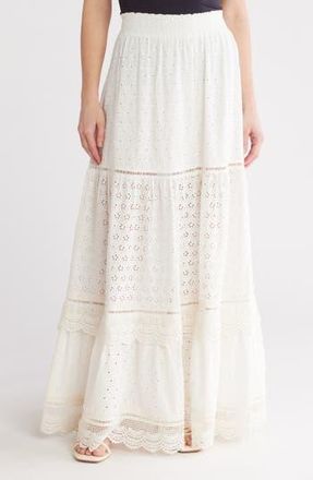 Alice & Olivia Reise Tiered Eyelet Maxi Skirt in Off White at Nordstrom Rack, Size 14
