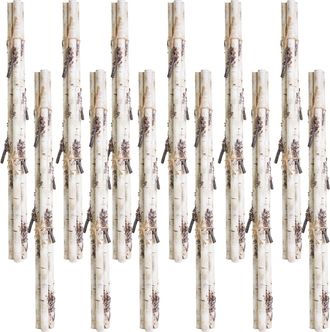 Melrose International Rustic Birch Log Bundle with Snowy Accents (Set of 12) - White; Brown