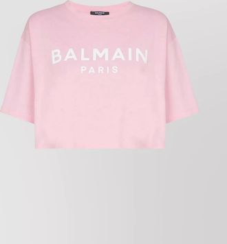 Balmain cotton cropped relaxed fit logo print t-shirt