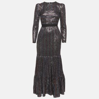 Self Portrait Multicolor Striped Sequin Tiered Maxi Dress