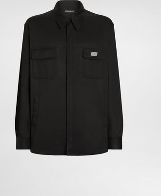 Dolce & Gabbana Nylon Shirt With Logo Tag - Man Shirts Black 38