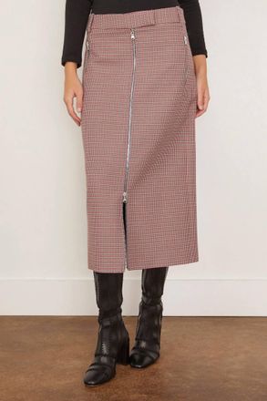 Tibi Leon Check Midi Trouser Zip Skirt In Pink Multi
