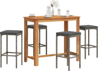 vidaXL Mesa Y Taburetes De Jard&iacute;n 5 Pzas Madera Acacia Rat&aacute;n Pe Gris Vidaxl