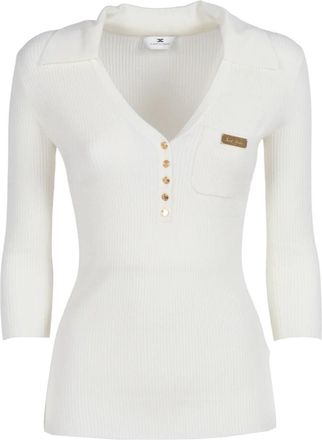 Elisabetta Franchi Maglia Tricot - Dames - V-hals truien - Wit - L - Truien & Vesten
