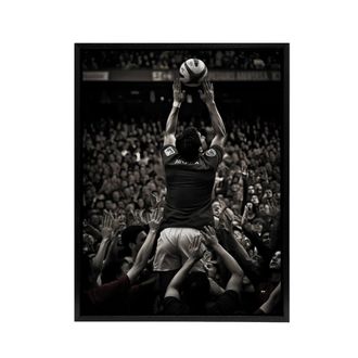 Artery8 Rugby Sport Lineout Catch Framed Canvas Wall Art Print in Black | Size: W24 x H32