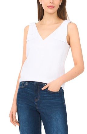 CeCe by Cynthia Steffe Bow Shoulder V-Neck Tank in Ultra White at Nordstrom, Size Xx-Large