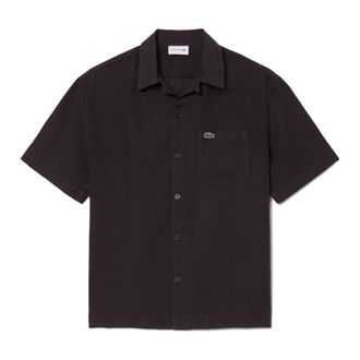Lacoste Losvallend linnen overhemd - Heren - Korte mouwen Overhemden - Bruin - 4XL - Linnen - Overhemden