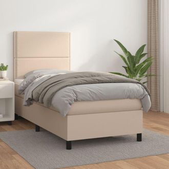 vidaXL Cama Box Spring Con Colch&oacute;n Cuero Sint&eacute;tico Capuchino 90x190 Cm Vidaxl