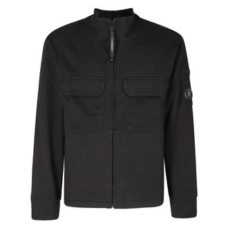 C.P. Company C.p. Company - Diagonal Raised Fleece Zip Lens Sweatshirt - Heren - Jassen - Zwart - Maat: XL Fleece