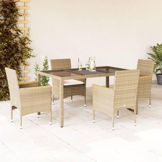 vidaXL Set Comedor Jard&iacute;n 5 Pzas Cojines Rat&aacute;n Sint&eacute;tico Vidrio Beige Vidaxl