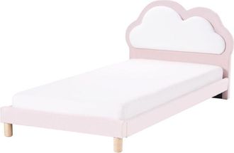 Beliani Beliani - Modern Velvet eu Single Size Bed Frame Upholstered Kids Bed Slatted Base Pink and White Mazou