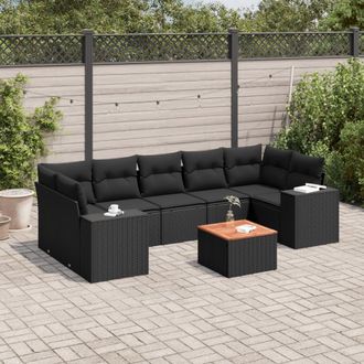 vidaXL Set De Sof&aacute;s De Jard&iacute;n 8 Piezas Y Cojines Rat&aacute;n Sint&eacute;tico Negro Vidaxl
