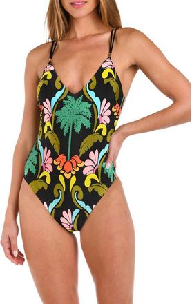 Sunshine 79 Mirage Plunge One-Piece Swimsuit in Black Multi at Nordstrom, Size 14