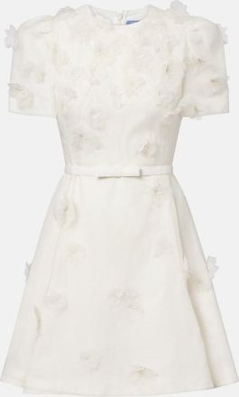 LEO LIN Elyse floral-appliqu&eacute; linen and silk minidress