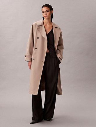 Calvin Klein Gabardina larga cl&aacute;sica de mezcla de algod&oacute;n