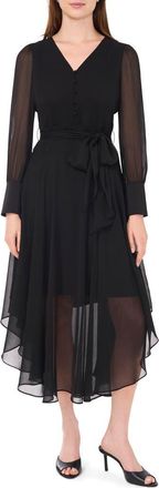 Halogen Tie Waist Long Sleeve Maxi Dress in Rich Black at Nordstrom Rack, Size X-Small