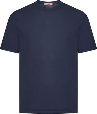 Drumohr Blauw Crew Neck T-shirt Logo Label - Heren - T-shirts - Blauw - XL - Katoen - Tops