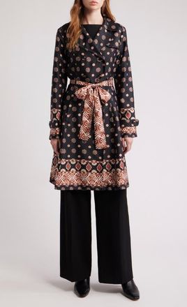 dRA Emerson Print Belted Trench Coat in Charcoal Forest at Nordstrom, Size Medium