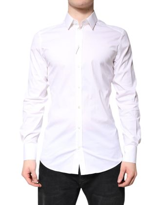 Dolce & Gabbana White Cotton GOLD Dress Formal Collared Mens Shirt