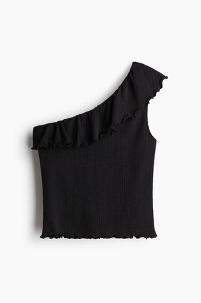 H&M One-Shoulder-Top mit Volant - Schwarz