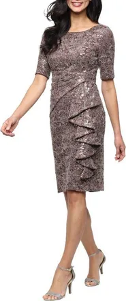 Alex Evenings Sequin Lace Sheath Cocktail Dress in Mocha at Nordstrom, Size 14
