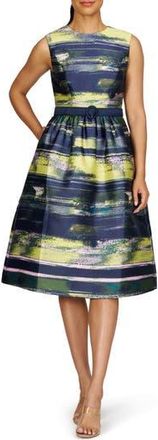 Kay Unger Spencer Belted Cocktail Dress in Navy/Pink Pearl Multi at Nordstrom Rack, Size 16