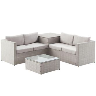 Concept Usine Conjunto de jard&iacute;n de resina trenzada 4 plazas con caja integrada