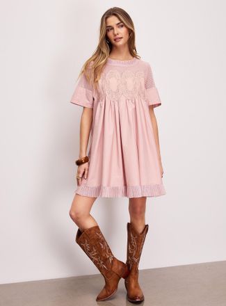 Icone Womens Crocheted ovals flared poplin minidress