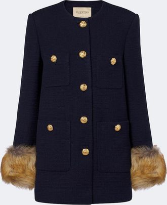 Valentino Shearling-trimmed wool-blend tweed jacket