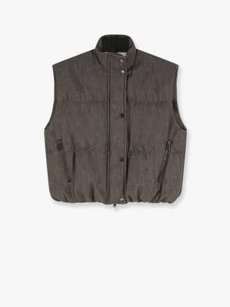 Brunello Cucinelli Piumino smanicato in twill effetto denim - BRUNELLO CUCINELLI - gender_Woman
