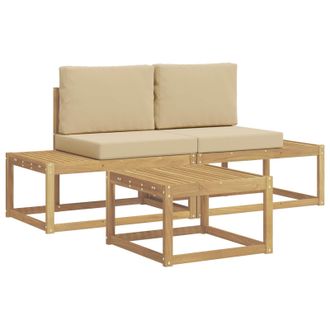 vidaXL Conjunto De Sof&aacute;s De Exterior Con Coj&iacute;n 3 Pcs Y Beige Poli&eacute;ster Vidaxl