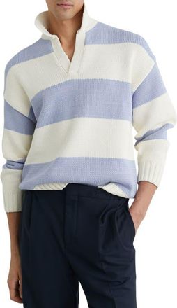 Reiss Winger Johnny Collar Sweater in White/Soft Blue at Nordstrom, Size Xx-Large