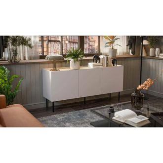 Dmora Aparador Verrone, Aparador De Sal&oacute;n Con Tres Puertas Batientes Y Compartimentos Interiores, Elevado Del Suelo, 150x40 H70 Cm, Beige Y Roble