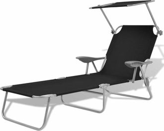 vidaXL Sun Lounger with Canopy Steel Black vidaXL