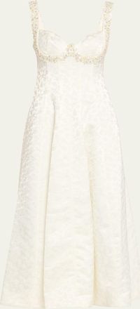 SIMKHAI Charlotte Beaded Floral Jacquard Midi Dress