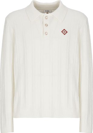 Casablanca White Boucle Logo Patch Polo Shirt