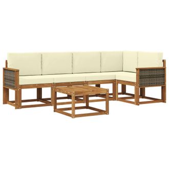 vidaXL Conjunto De Sof&aacute;s De Exterior Con Coj&iacute;n 6 Pcs Natural Y Crema Vidaxl