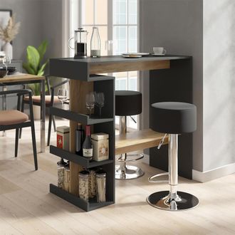 Vicco Tavolo Bar Alto Dana, Antracite/rovere Dorato, 108 X 50 Cm Con 2 Sgabelli Da Bar, Vicco
