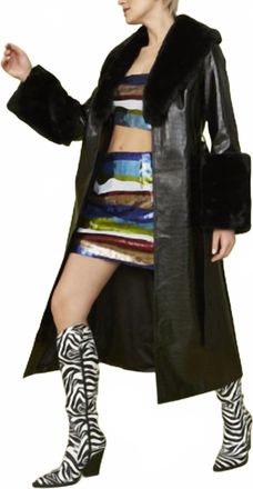 JayLey Faux Leather Jacket With Detachable Faux Fur Cuffs & Collar In Black