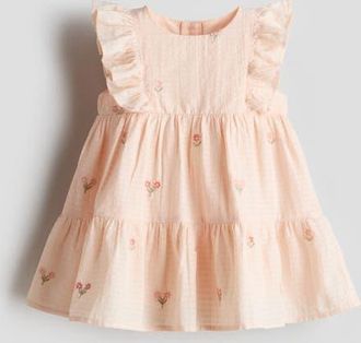 H&M Embroidered-detail Cotton Dress in Peach/floral at Nordstrom, Size 12-18M