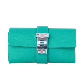 Herm&egrave;s Pre-owned Medor Clutch - Dames - Pre-owned - Groen - Maat: ONE Size Leer