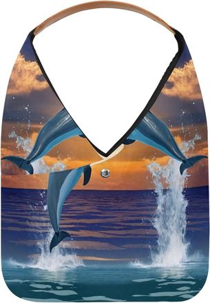 Generic Dolphins Jumping Love Reusable Lightweight Grocery Bags - Foldable Into Compact Pouch, Washable & Sturdy, Multipurpose for Shopping and Travel