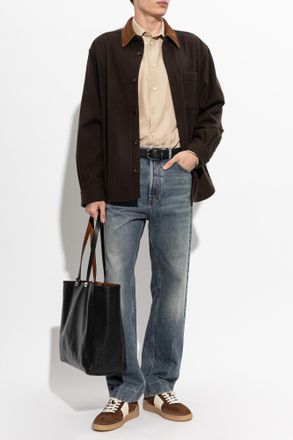Valentino Garavani Wool Jacket With Suede Collar, Mens, Brown