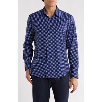 ConStruct Slim Fit Abstract Dot 4-Way Stretch Button-Up Shirt in Navy/Blue at Nordstrom Rack, Size Xx-Large
