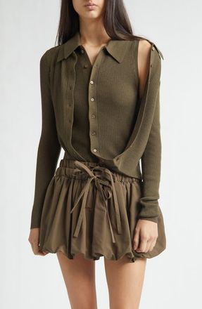 Monse Fold-Up Slim Merino Wool Rib Cardigan in Teak at Nordstrom, Size X-Large