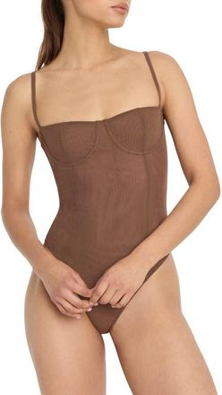Good American Corset Demi Mesh Bodysuit in Saddlewood at Nordstrom, Size X-Large