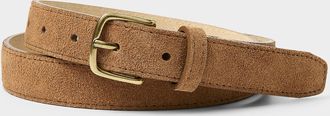 Simons Womens Square-buckle topstitched suede thin belt