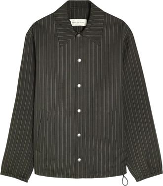 Dries Van Noten Vorries Pinstriped Woven Overshirt - Dark Green - M
