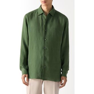 Ermenegildo Zegna Oasi Lino Shirt in Pine Green at Nordstrom, Size Xx-Large