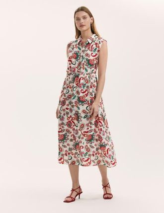 Finery Alida Floral Midi Shirt Dress in Ivory Paisley at Nordstrom, Size 14